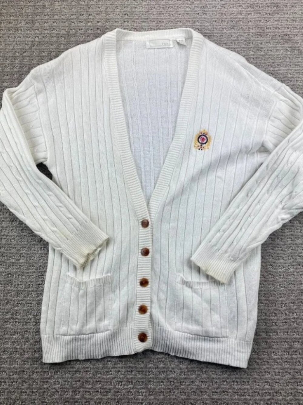 Vintage FOX Grandpa Sweater Knit Cardigan Men Medium M White Button Up